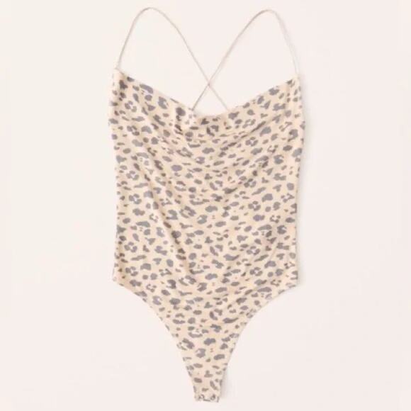 Abercrombie & Fitch Leopard Print Cowl Neck Criss Cross Back Bodysuit Size S - Picture 1 of 9